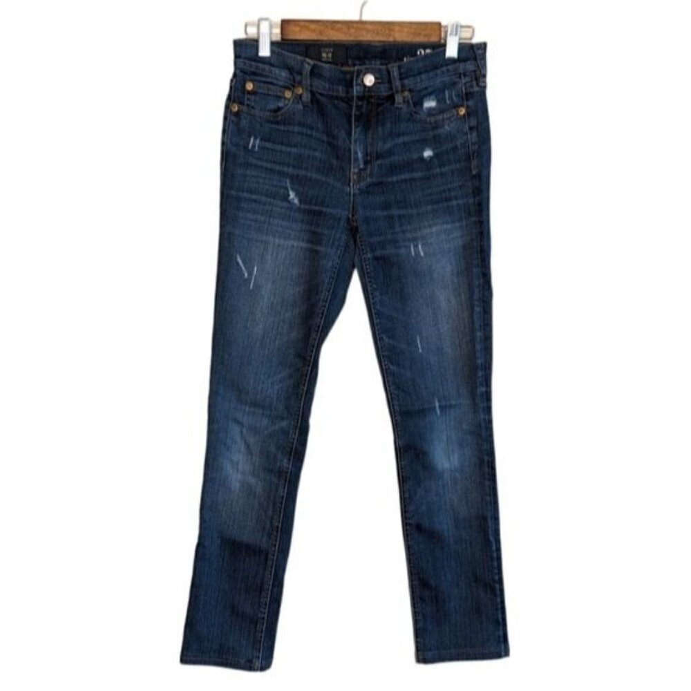 J Crew Womens Reid Mid Rise Straight Leg Jeans Size 27 Blue Stretch Distressed